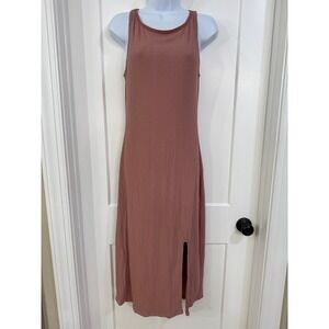 Joy Folie Lizetten Slip‎ Midi Dress Ribbed Knit Side Slit Mauve Rose S